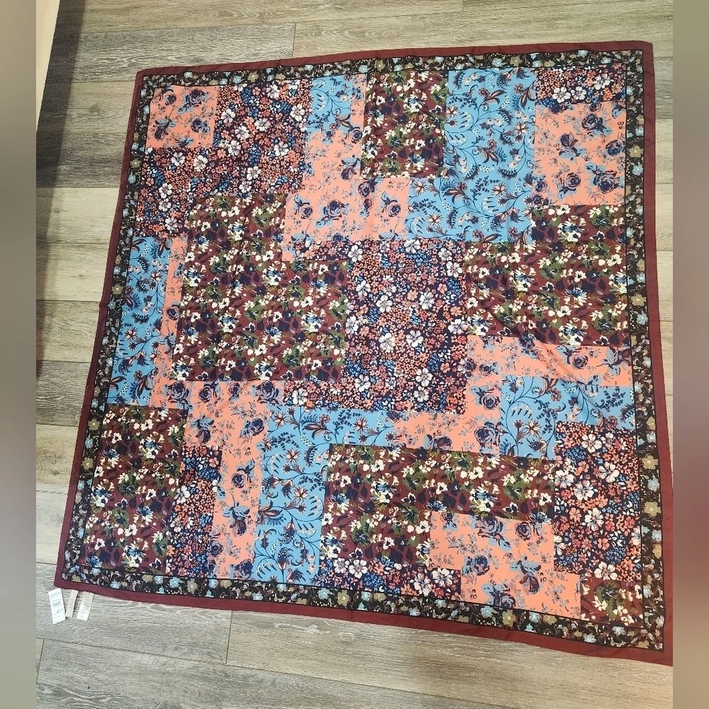 Loft Outlet Floral Square Scarf Maroon Pink And Blue Colors